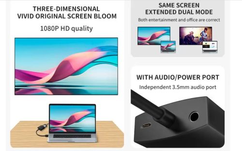 HDMI to VGA Adapter átalakitó 3.5mm Audio Kimenettel