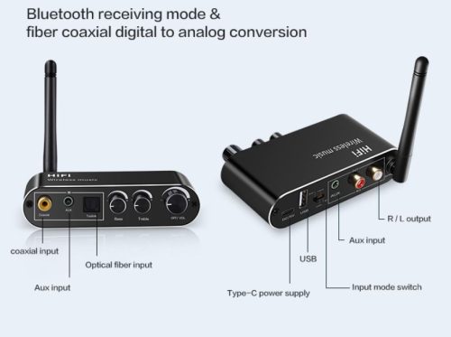 DAC digitál analóg audio konverter Bluetooth vevő Optikai SPDIF Toslink USB olvasó RCA 3,5 mm jack kimenet távirányitós 