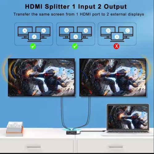 4K HDMI Splitter 1 bemenet, 2 kimenet – Kétirányú HDMI elosztó 1x2