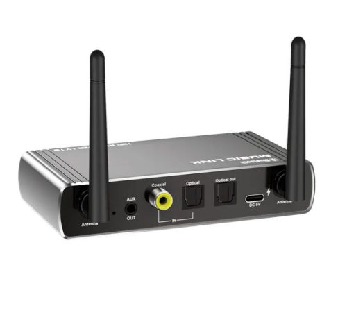 Bluetooth 5.4 2‑az‑1‑ben adó/vevő DAC adapter távirányítóval AUX, RCA, optika