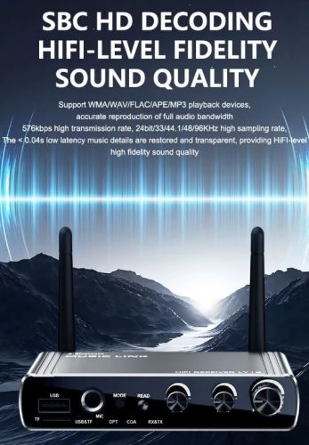 Bluetooth 5.4 2‑az‑1‑ben adó/vevő DAC adapter távirányítóval AUX, RCA, optika