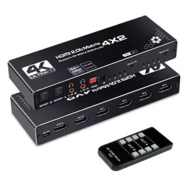   4K HDMI Matrix 4x2  HDMI2.0b kapcsolóelosztó + optikai és bal/jobb audiokimenet, skálázó EDID távirányítóval