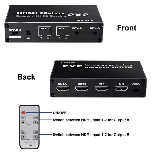 HDMI Matrix 2X2 HDMI Switch Splitter  4K60Hz távirányitóval 