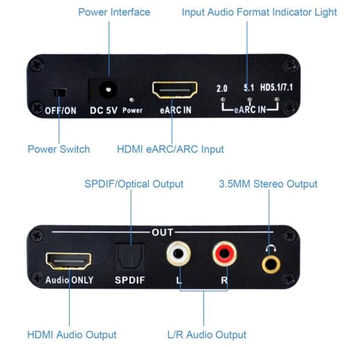 eARC HDMI Audio Extractor eARC hang kinyerő átalakító RCA + SPDIF + HDMI Audio
