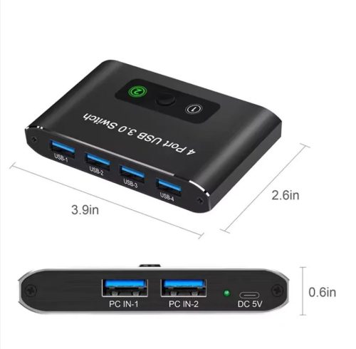 USB 3.0 KVM switch 4 USB port két számítógép megosztásához (billentyűzet, egér, pendrive)
