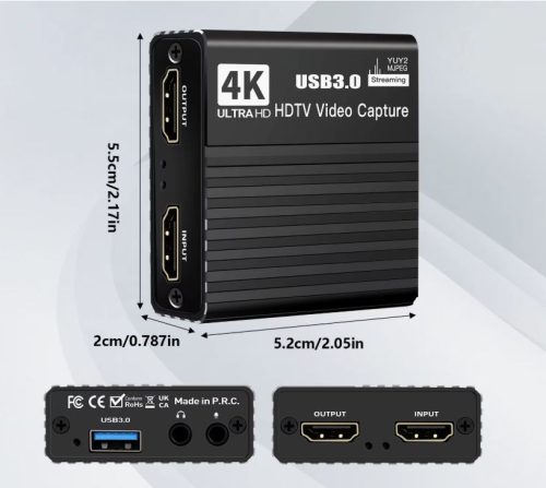 4K HDMI Video Capture grabber kártya  USB 3.0 Ultra HD Élő Streaminghez digitalizáló