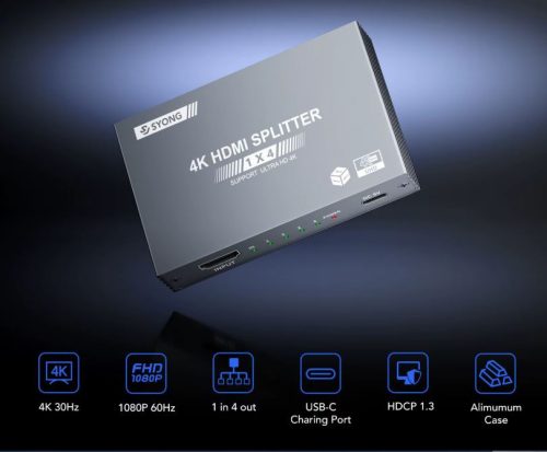 HDMI 1×4 splitter 1 bemenet 4 kimenet tükröző