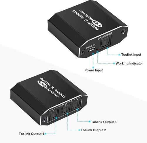 Digitális SPDIF optikai toslink audio Splitter elosztó 1x3 1 bemenet 3 kimenet 